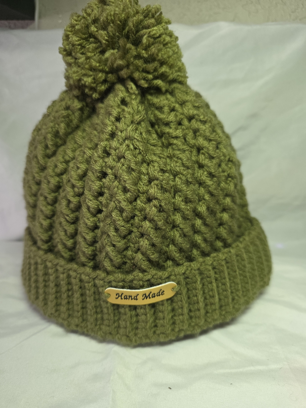 Olive Green Knit Pom Beanie for Kids